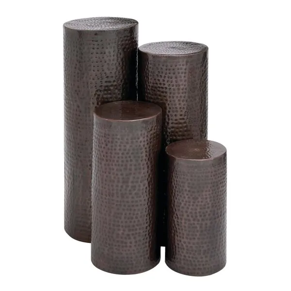 Deco 79 Metal Cylinder Pedestal Table with Hammered Design, Set of 4 36