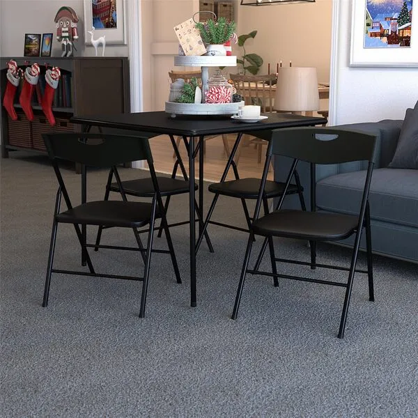 COSCO 5-Piece Folding Table and Chair Set, Black