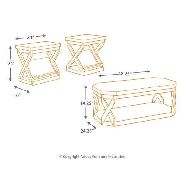 Signature Design by Ashley Radilyn Faux Marble 3-Piece Table Set, Includes Coffee Table and 2 End Tables, Gray & Brown