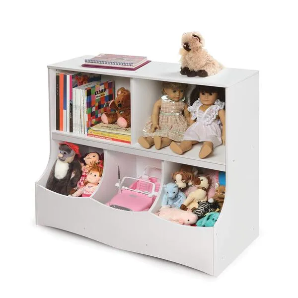 Badger Basket Kids Toy Storage Organizer Book Shelf, Storage Shelves Cubby Bin Room Furniture - White