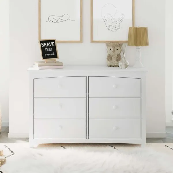 Storkcraft Kenton 6 Drawer Double Dresser (White) For Kids Bedroom, Nursery Dresser Organizer, Chest Of Drawers For Bedroom, Universal Design For Children’s Bedroom