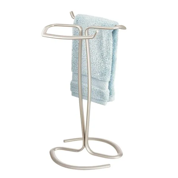 iDesign Axis Metal Hand Towel Holder for Master Bathroom, Vanities, Countertops, Kitchen, Holds 2 Finger Tip Towels, Satin