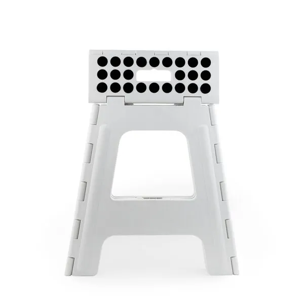 Kikkerland Foldable Sturdy Non- Slip Compact Lightweight Plastic Rhino Step Stool, Plastic Holds up to 300 lbs, White, Best for Kitchen & Bathroom