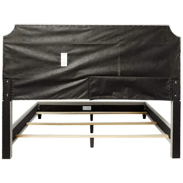 Leffler Home Midori Manor Belgrave Upholstered Bed with Rails and Footboard, King, Black and White