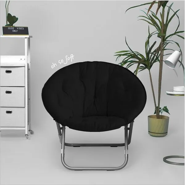 Urban Lifestyle Microsuede Foldable Saucer Chair, Black 27D x 32W x 29.5H in
