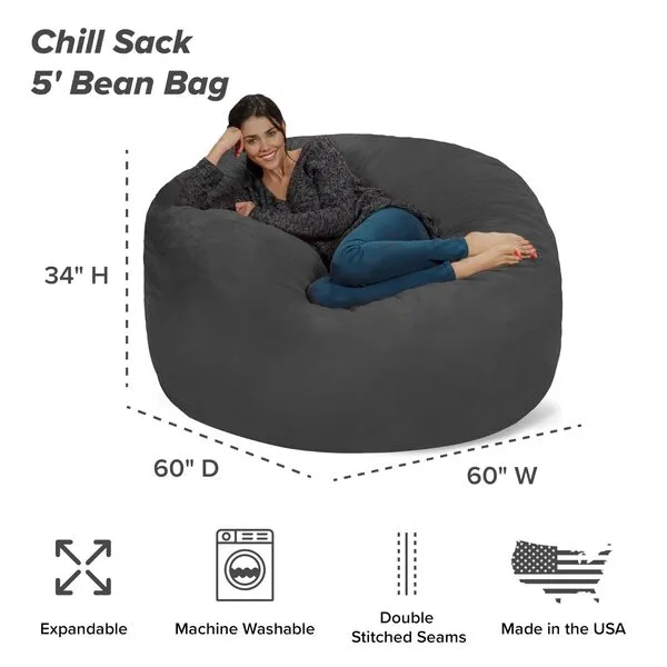Chill Sack Bean Bag Chair: Giant 5\' Memory Foam Furniture Bean Bag - Big Sofa with Soft Micro Fiber Cover - Charcoal