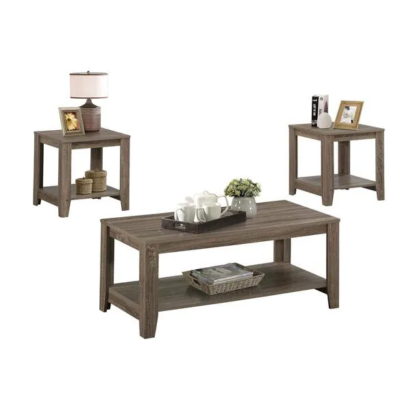 Monarch Specialties 7914P Table, 3pcs Set, Coffee, End, Side, Accent, Living Room, Laminate, Brown, Transitional Set-3Pcs Dark Taupe, 42