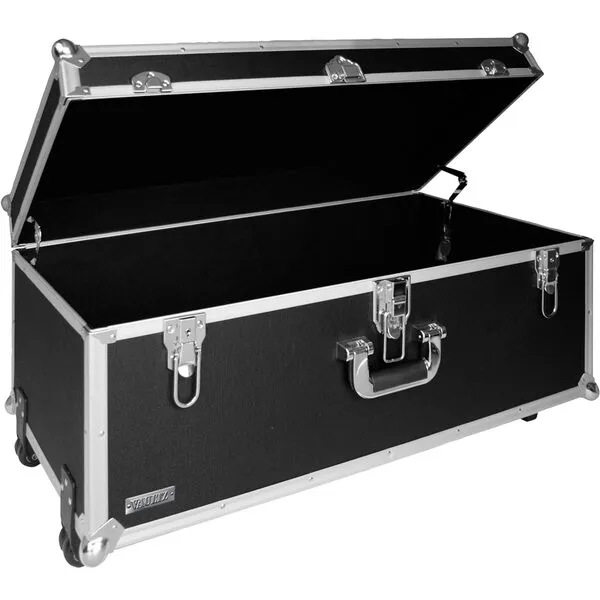Vaultz Storage Trunk - Extra Large 14 x 30 x 16 Inch Locking Trunks for Storage w/Wheels - Lockable Chest for Bedroom, Dorm, Military, Travel, Camp - Black