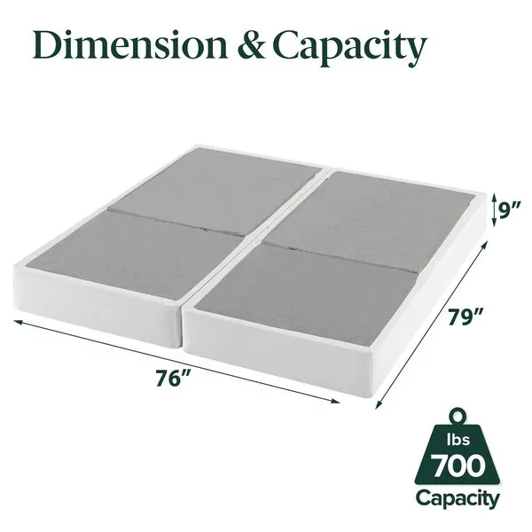 Zinus No Assembly Box Spring 9 Inch White Mattress Foundation, Sturdy Metal Structure, Split King