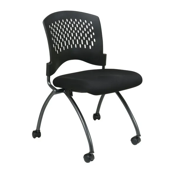 Office Star Deluxe Ventilated Plastic Wrap Around Back Folding Nesting Chair 2 Pack, Coal FreeFlex Fabric