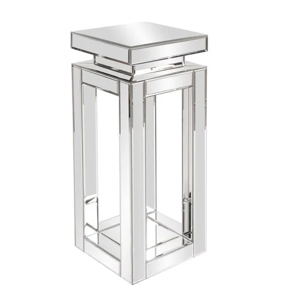 Howard Elliott Small Silver Mirrored Pedestal Accent Table for Home Decoration, Mirrored Finish Design End Table for Bedroom, Entryway or for Any Room, 12 x 12 x 28 Inches