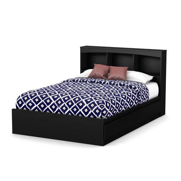 South Shore Step One Bookcase Headboard, Full, Pure Black