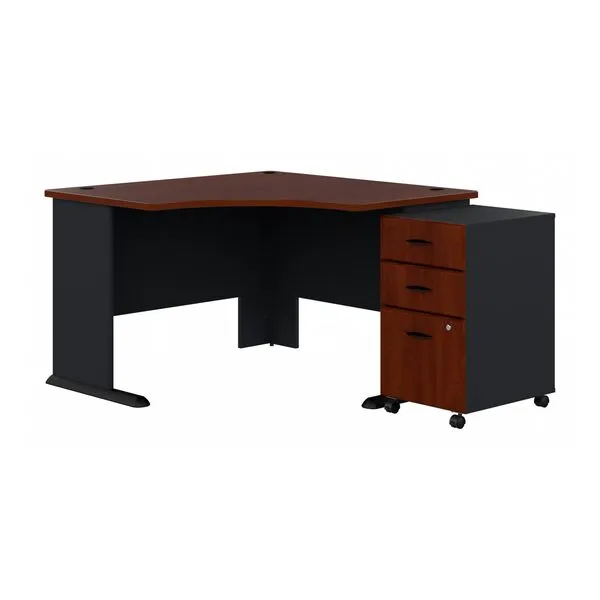 Bush Business Furniture Series A 48W Corner Desk with Mobile File Cabinet in Hansen Cherry and Galaxy
