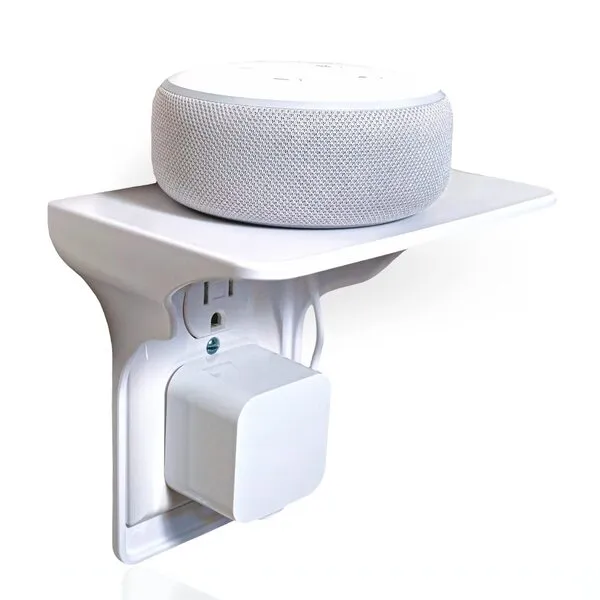 Storage Theory Power Perch Wall Outlet Shelf (White 1pk) - Smart Home Bedroom Organization, Space Saving Bathroom Organization for Toothbrushes, Speakers, Echo, and Cell Phones. Easy Installation.