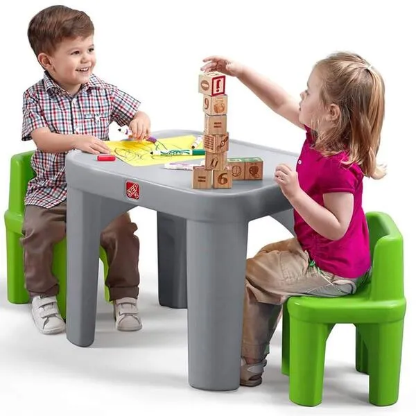 Step2 Mighty My Size Kids Table and Chair Set, Playroom Toddler Activity Table, Arts and Crafts, Ages 2+ Years Old, Gray & Green