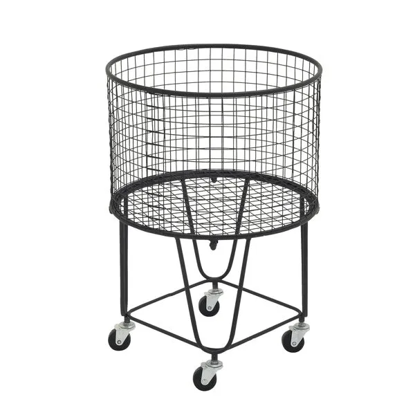 CosmoLiving by Cosmopolitan Metal Deep Set Metal Mesh Laundry Basket Storage Cart with Wheels, 17