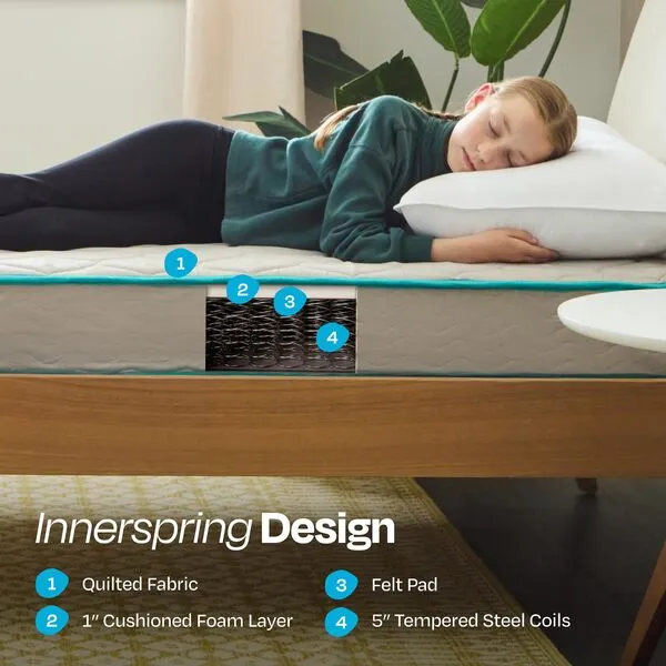 Linenspa 6 Inch Mattress - Firm Feel - Bonnell Spring with Foam Layer - Mattress in a Box - Youth or Kids Bed - Guest Bedroom - Durable and Breathable Support - Affordable - Twin XL Size