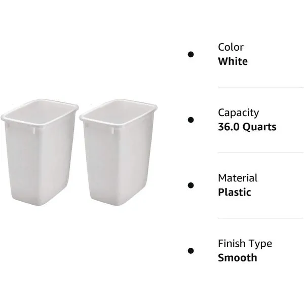 Rubbermaid 2806TP-WHT 36QT Open Wastebasket, White (Pack of 2)