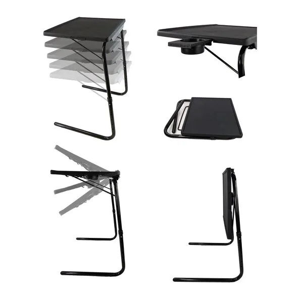 Portable Foldable TV Tray Table - Laptop, Eating, Drawing Tray Table Stand with Adjustable Tray with Sliding Adjustable Cup Holder - 5StarSuperDeals - (Black)