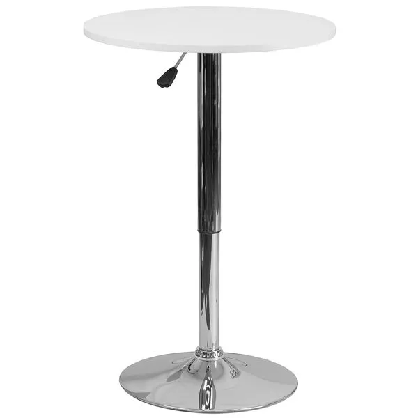 Flash Furniture Pearl 23.75'' Round Wood Dining Table with Chrome Base, Narrow Round Wood Cocktail Table, Adjusts 26.25'' - 35.75