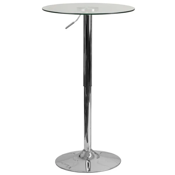 Flash Furniture Chad 23.5'' Round Glass Cocktail Table with Adjustable Height Frame, Adjustable Glass Bar Height Table for Events or Home Use, Clear/Chrome