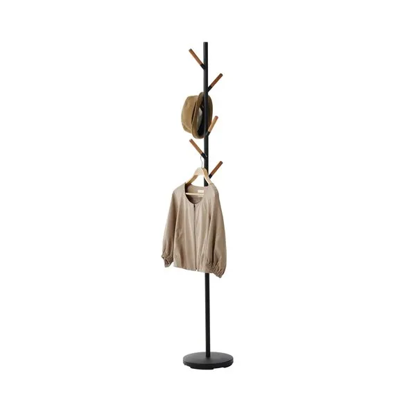 Yamazaki Home Plain Freestanding Coat Hanger Rack With Wooden Hooks, Space Saving, 70