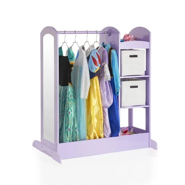 Guidecraft See and Store Dress-up Center – Lavender: Pretend Play Storage Closet with Mirror & Shelves, Armoire for Kids with Bottom Tray - Costume Storage Dresser