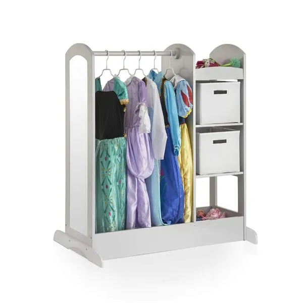 Guidecraft See and Store Dress-up Center – Gray: Kids Dramatic Play Storage Armoire with Mirror, Rack, Shelves & Bottom Tray - Toddlers Costume & Toy Organizer Furniture