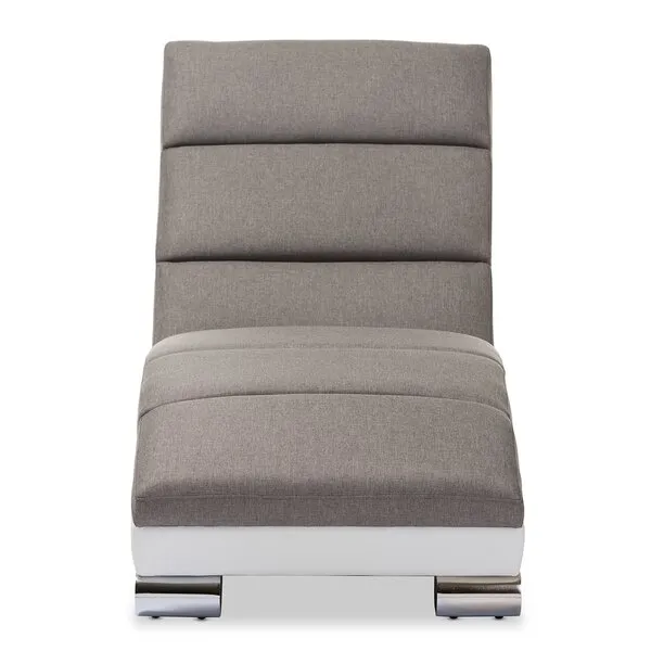Baxton Studio Percy Modern Contemporary Grey Fabric and White Faux Leather Upholstered Chaise Lounge, Medium, Gray