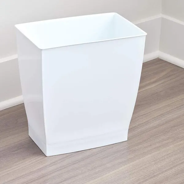 iDesign,Plastic Spa Rectangular Trash, Waste Basket Garbage Can for Bathroom, Bedroom, Home Office, Dorm, College, 2.5 Gallon, White