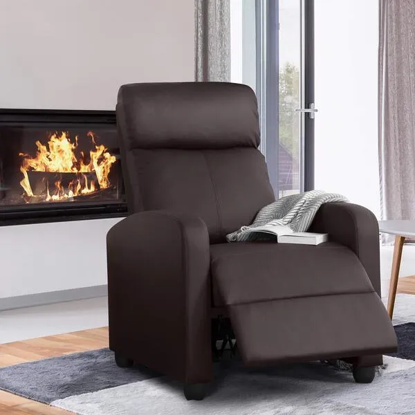 Yaheetech Mordern Recliner Chair Single Reclining Sofa with Pocket Spring Living Room Bedroom Home Theater Brown