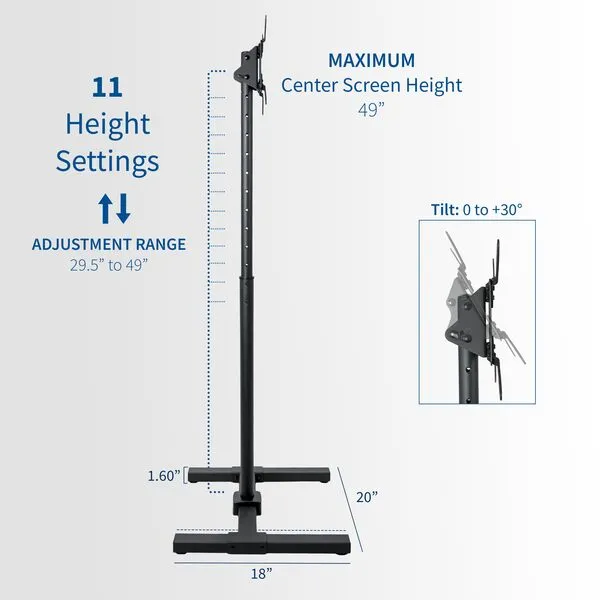 VIVO TV Floor Stand for 13 to 50 inch Flat Panel LED LCD Plasma Screens, Portable Display Height Adjustable Mount STAND-TV07…
