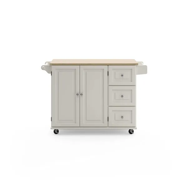 Homestyles Mobile Kitchen Island Cart with Wood Drop Leaf Breakfast Bar, Off White,Soft White, 54 Inch Width