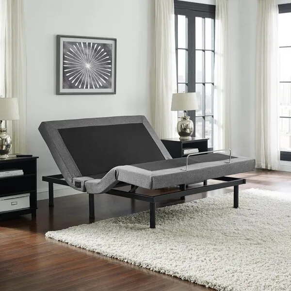 Adjustable Comfort Upholstered Adjustable Bed Base with Massage, Wireless Remote, Three Leg Heights, and USB Ports-Ergonomic, Full, Black