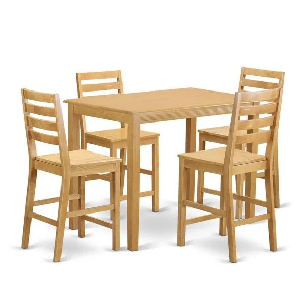 East West Furniture YACF5-OAK-W 5 Piece Kitchen Counter Height Set Includes a Rectangle Dining Room Table and 4 Wooden Seat Chairs, 30x48 Inch