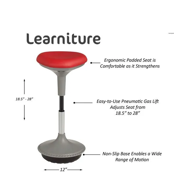 Learniture Adjustable Height Active Learning Stool for Office Desks and Classrooms, Foam-Padded Backless Wobble Stool with Rocking Motion, Red