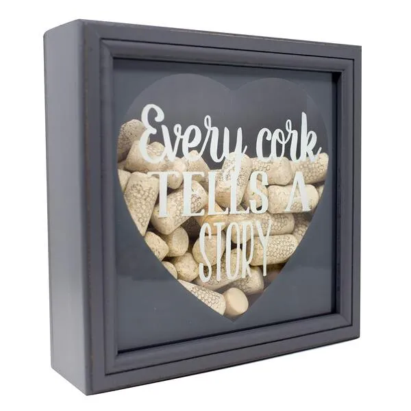 Boston Warehouse Shadowbox Wine Cork Holder Every Cork Tells A Story 10-Inch Gray