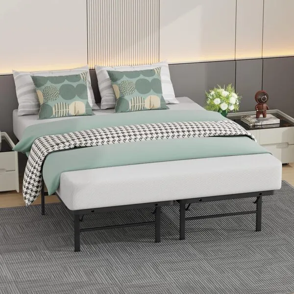 Queen Bed Frame Metal Platform Bed Frame Queen Size 14 Inch Mattress Foundation Box Spring Replacement Heavy Duty Steel Slat Noise-Free Easy Assembly,Black