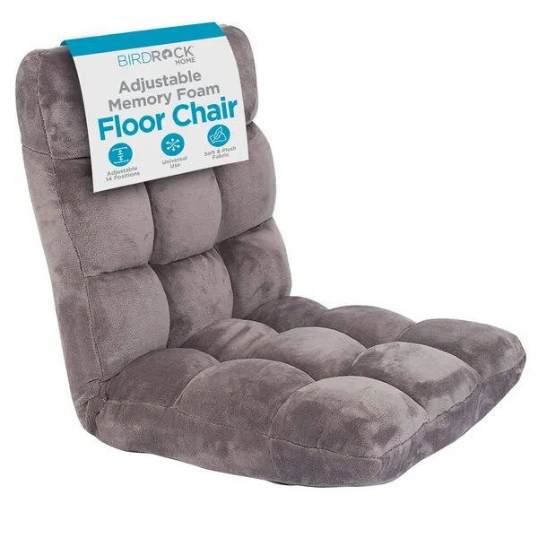 BIRDROCK HOME Adjustable Memory Foam Floor Chair - Ideal for Gaming, Reading, Meditation - Comfortable and Versatile - Suitable for Kids and Teenagers - Comfy Foldable Floor Seat - Grey