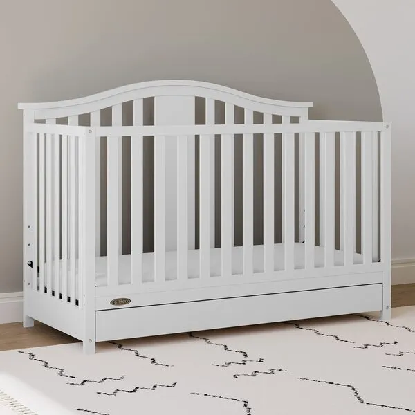 Graco Solano 4-in-1 Convertible Crib with Drawer Combo (White) – GREENGUARD Gold Certified, Includes Full-Size Nursery Storage Drawer, Converts to Toddler Bed and Full-Size Bed