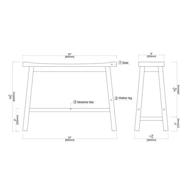 Boraam Sonoma Saddle Bench, 24-Inch, Barnwood Wire-Brush, Model:75025