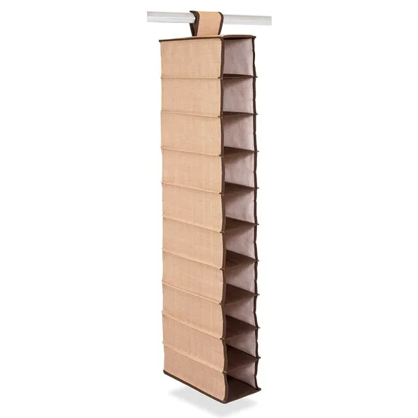 Internet’s Best 10 Tier Hanging Shoe Organizer - Narrow Shelf Closet Shoe Rack - Footwear Storage - Brown (Beige)