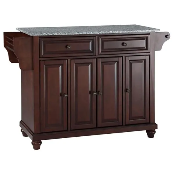 Pemberly Row Traditional Wood Kitchen Island with Granite Top in Mahogany/Gray