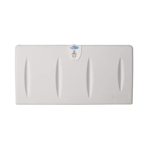SafetyCraft Horizontal Wall-Mounted Changing Station - Easy to Clean, High-Density Polyethylene w/Heavy Duty Steel Hinge - Built-in Liner Dispenser for Hooking Purse or Bag, Light Gray