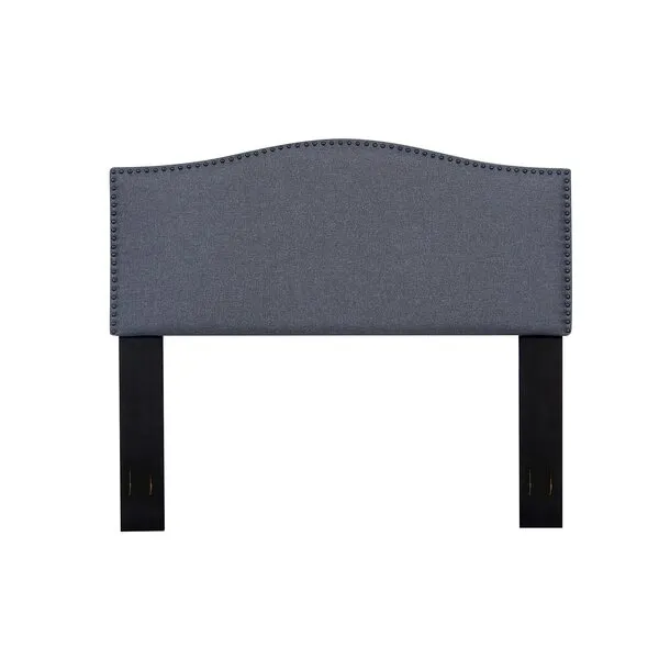 Container Furniture Direct Haven Collection Modern Upholstered Linen Fabric Bedroom Headboard with Nailhead Trim, Dark Grey