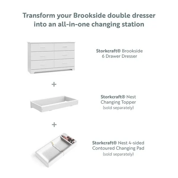 Storkcraft Brookside 6 Drawer Double Dresser (White) – GREENGUARD Gold Certified, Dresser For Nursery, Kids, Chest Of Drawers