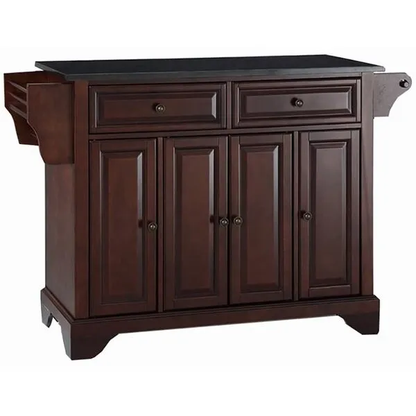 BOWERY HILL Traditional Wood Kitchen Island with Granite Top in Black/Mahogany