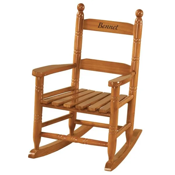 Miles Kimball Personalized Child\'s Natural Rocker -Wood, Black Font