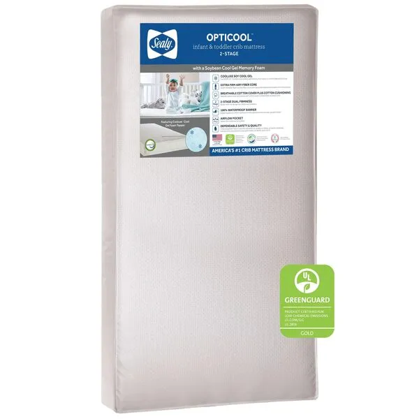 Sealy Baby OptiCool Premium Dual Firm Waterproof Baby Crib Mattress & Toddler Bed Mattress, Hypoallergenic Breathable Baby Mattress, Sustainable Cool Memory Foam, Safety Certified, Made in USA 52