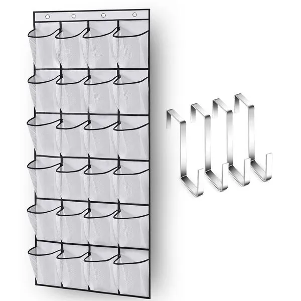 MISSLO Over The Door Shoe Organizer 24 Large Mesh Pockets, White